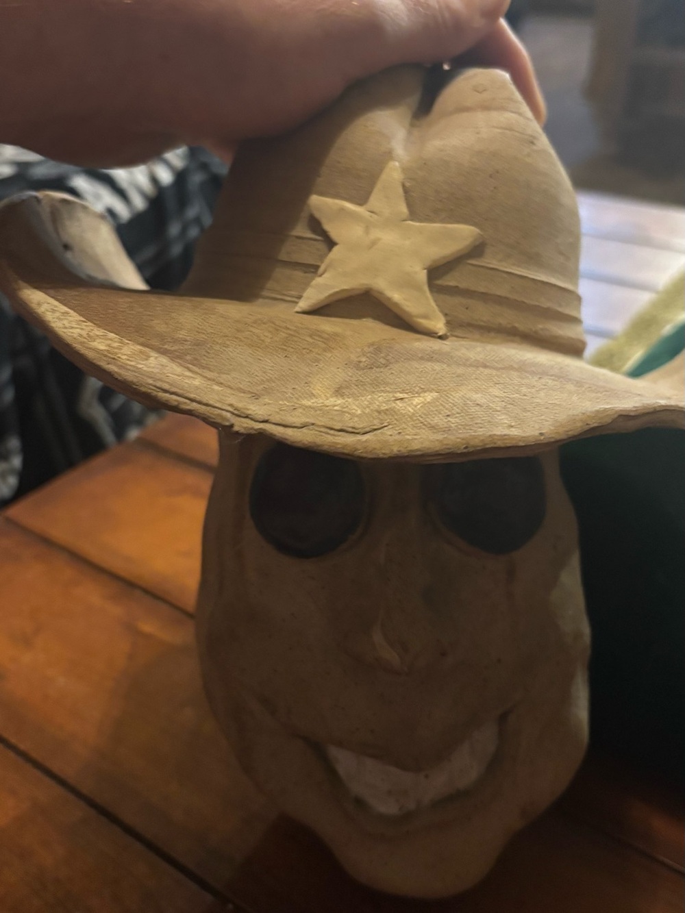 Cowboy Face Hanging Garden Yard Art Sheriff Hat Sunglasses Cast Stone Look 12”